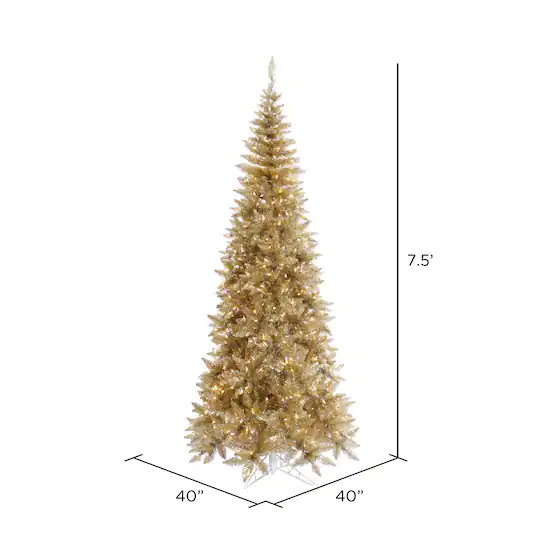 7.5ft. Pre-Lit Champagne Tinsel Fir Slim Artificial Christmas Tree, Clear Dura-Lit™ Lights