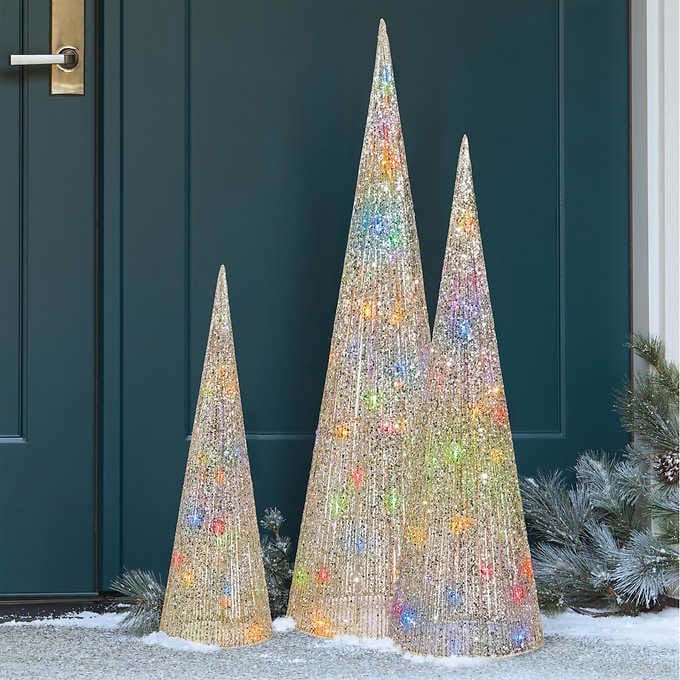 Holiday Cone Trees w/Multicolor LED Lights, 3-piece